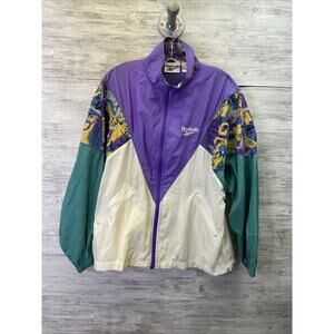 Vintage 90's Reebok Windbreaker Womens M‎ Medium Zip Up Green Purple White